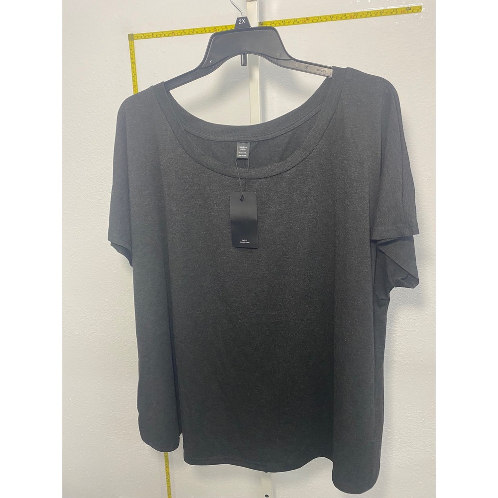 Shein Curve Womens Plus Size 5XL Charcoal Heather Gray Scoop Neck T-Shirt NWT